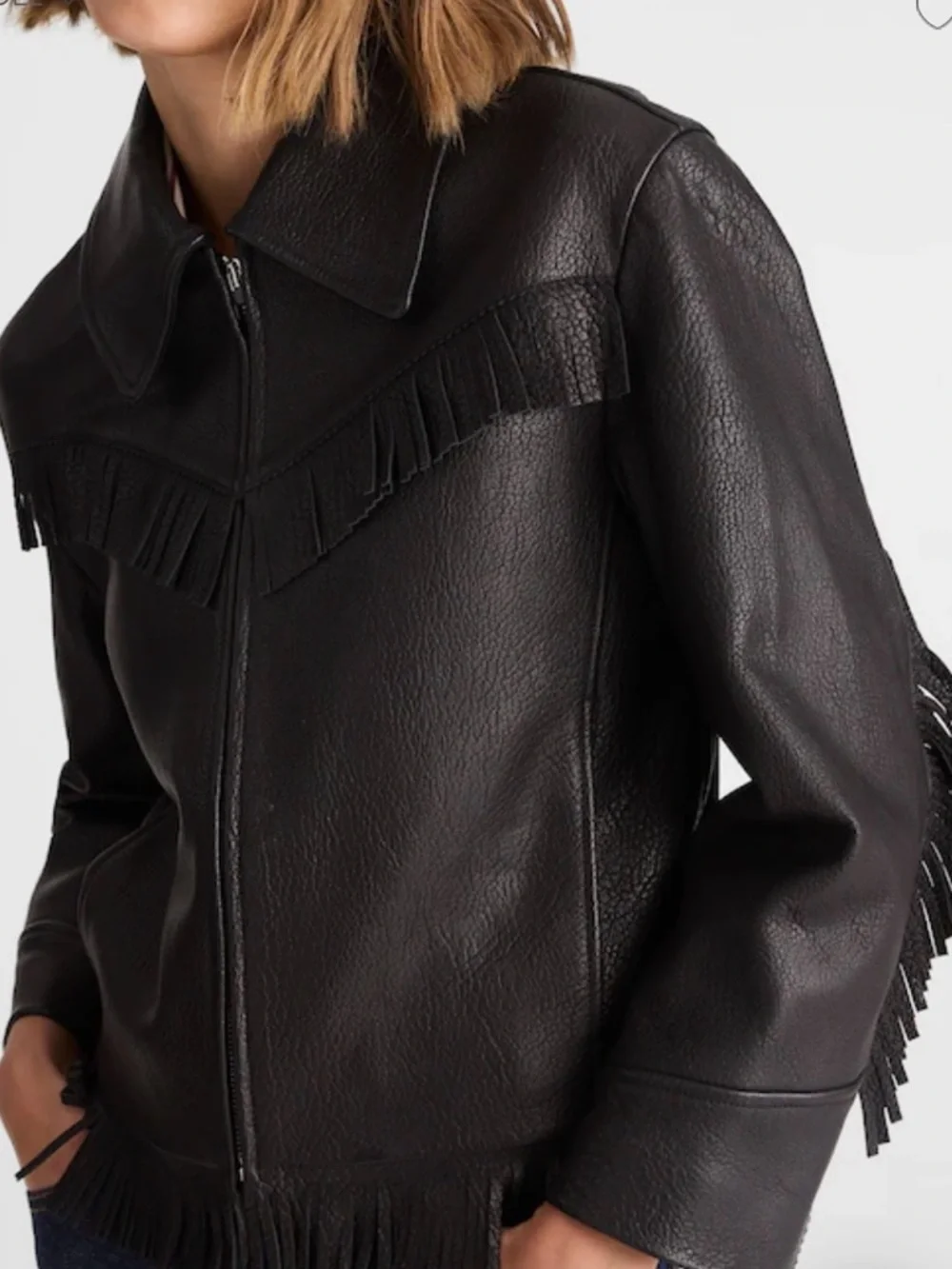 Alexa Chung for Madewell black leather fringe jacket size M - Picture 1 of 6